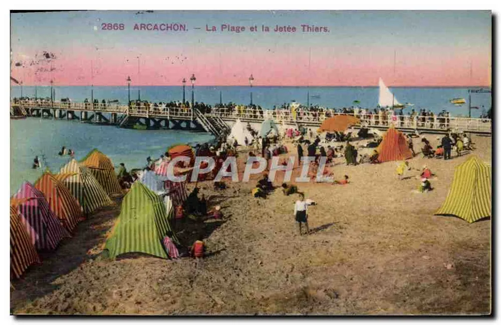 Arcachon — A Praia e a Ponte Thiars — Editor: Photocouleur Arcachon, n° 2868 - Frente