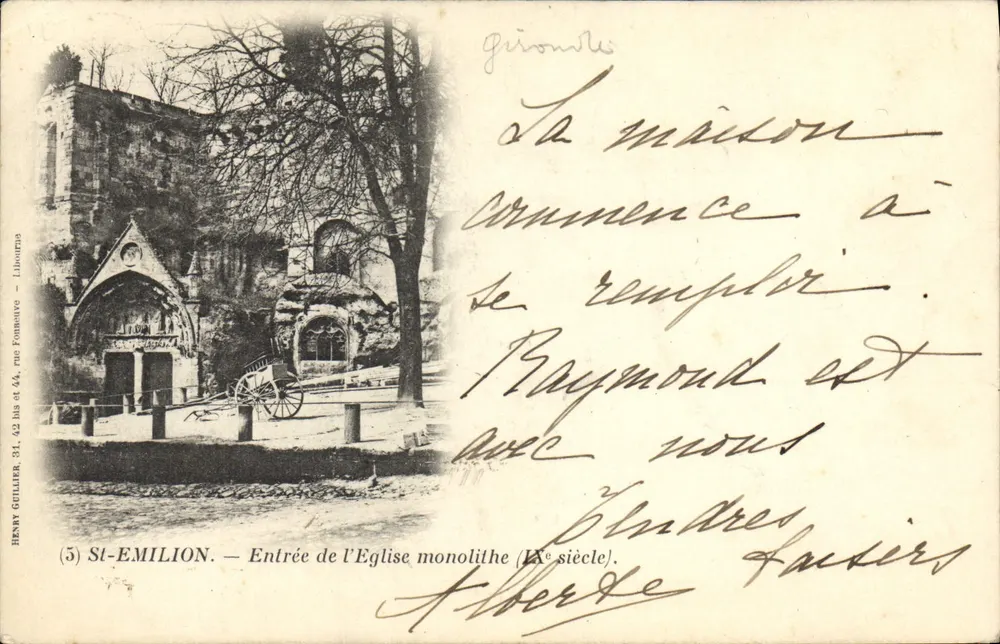 St-Emilion — Entrada de la Iglesia monolítica (siglo IX) — Henry Guillier, 31, rue Fornasue, Libourne - Anverso