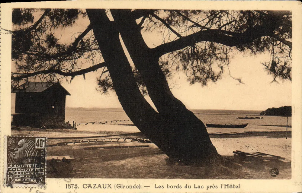 Cazaux (Gironde) — Blick auf die Ufer des Sees nahe dem Hotel — Ausstellung Pégoninace - Vorderseite