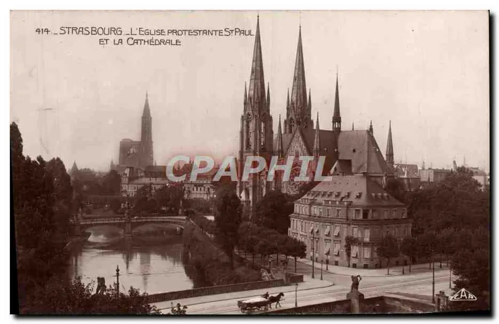 Straßburg — Evangelische Kirche St. Paul und die Kathedrale — Real-Photo, Nr. 414 - Vorderseite