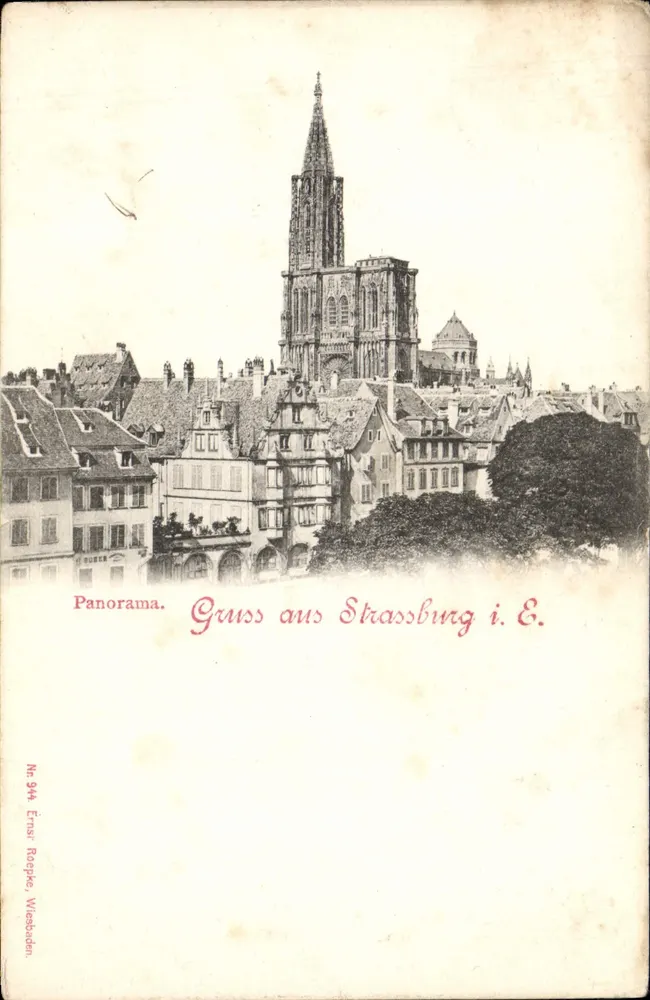 Strasbourg i. E. — Panorama com catedral — Editor E. Röppe, Wiesbaden, n° 944 - Frente