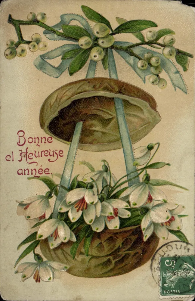 Bouquet de muguet et de gui — illustration festive — éditeur 'UDU' (imprimé sur la carte) - Vorderseite