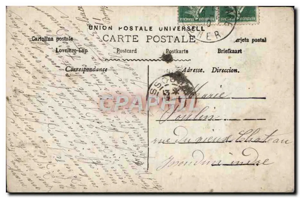 Frau in grüner Robe mit Zweigen — Glückwunsch zur Neujahrszeit — Paris, Nr. 394 - Rückseite