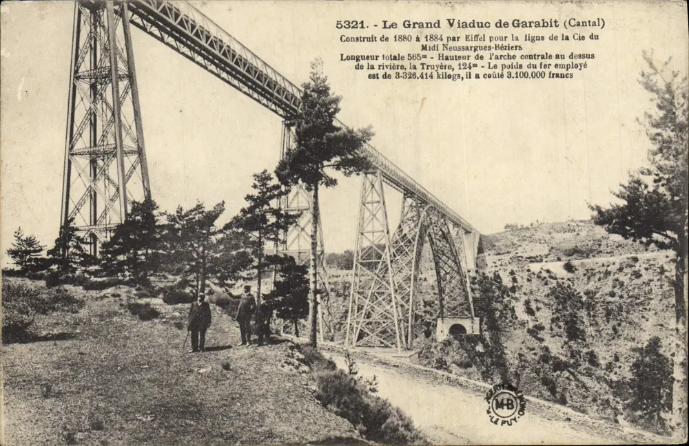 O Grande Viaduto de Garabit (Cantal) — construído 1880-1884 por Eiffel para a linha do Midi Neussargues-Béziers — editor Le Puy - Frente