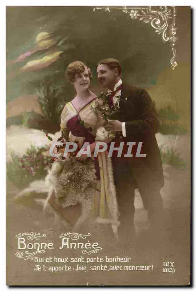 Paar in festlicher Kleidung — Frohe Neujahr 1913 — DIX 1013 - Vorderseite