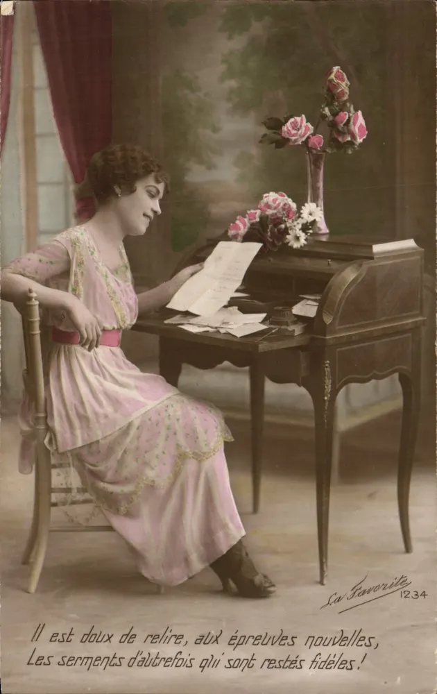Junge Frau in einem rosa Kleid — Gedicht — La Favorite 1234 - Vorderseite