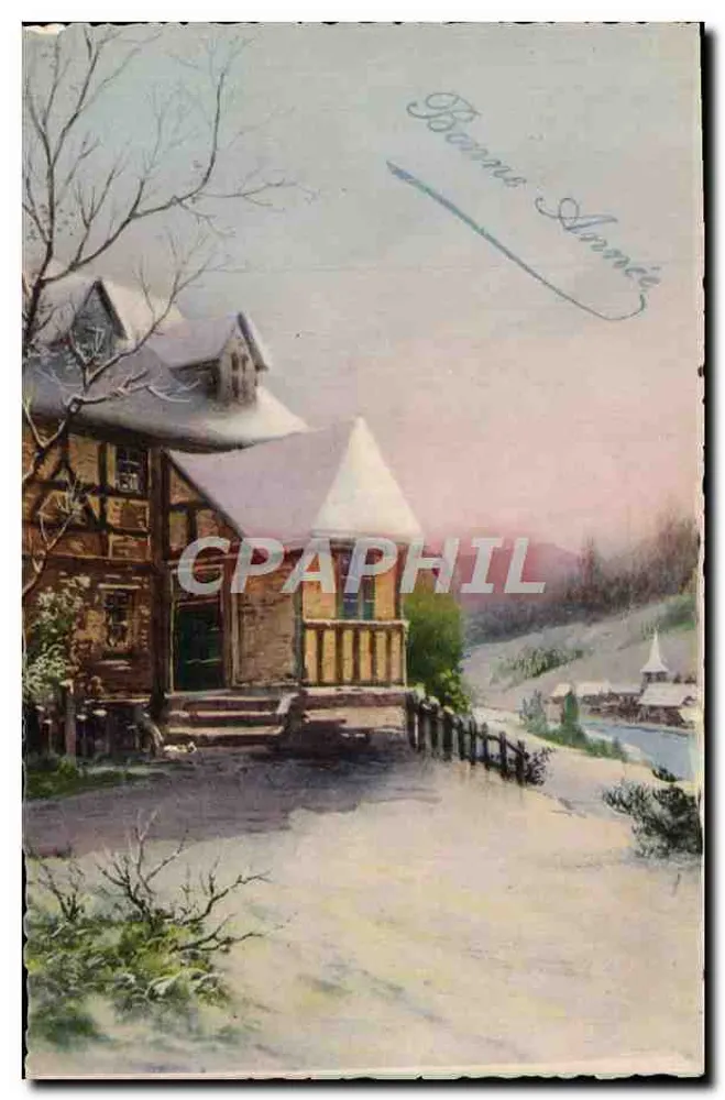 Schneeviertel — Holzhaus — französische Karteikarte - Vorderseite