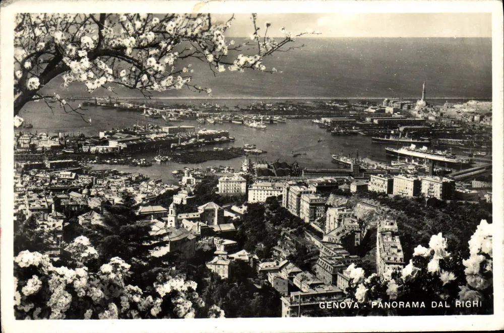 Gênova - Panorama dal Righi — vista aérea do porto e da cidade — editor Fotocolora, Gênova - Frente