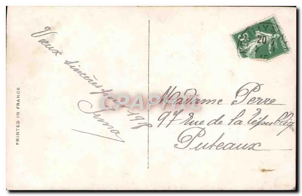 Menina jovem com buquê de rosas — cartão postal colorido — impresso na França - Verso
