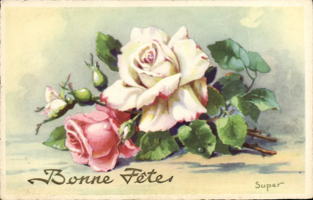 Blumenstrauß aus Rosen — Frohe Geburtstagskarte — Super - Vorderseite