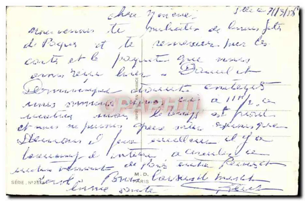 Enfants jouant avec des œufs de Pâques — maison de campagne — éditeur IMPRIMERIE EN FRANCE, série N°261 - Rückseite