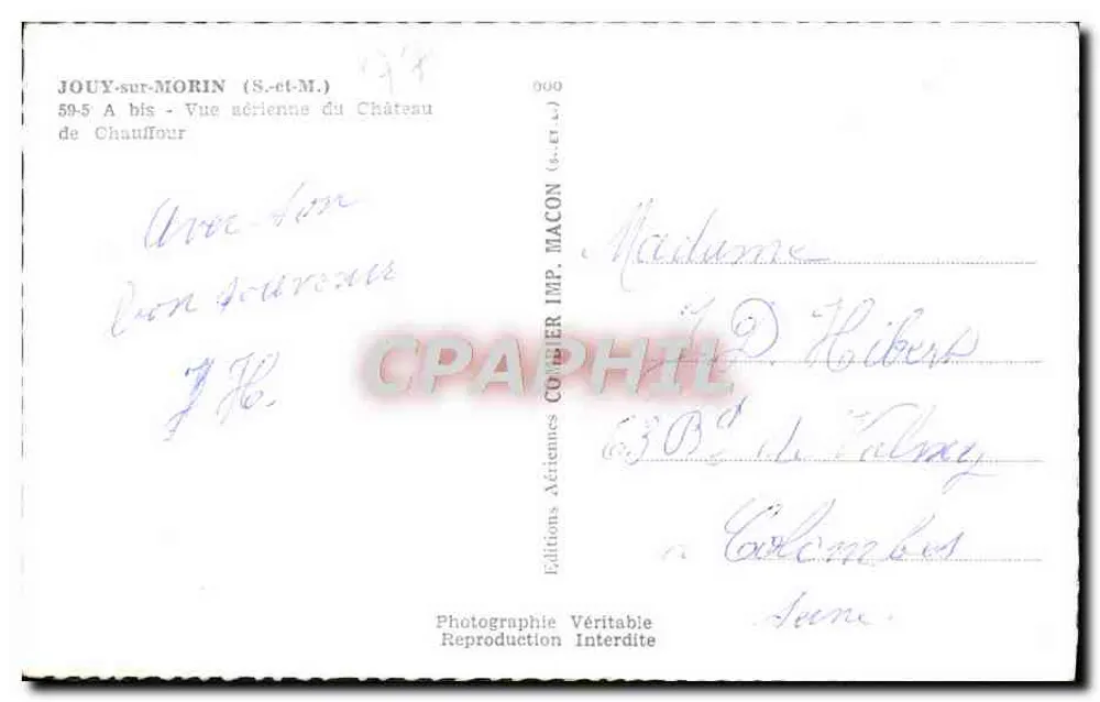 Jouy-sur-Morin — Luftbild des Schlosses Chauffour — Éditions Comber - Rückseite