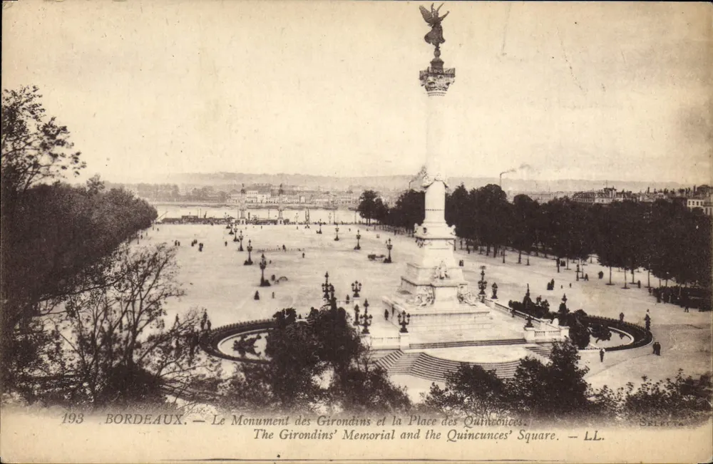 Bordeaux — Ansicht des Denkmals der Girondins und der Place des Quinconces — Selecta, n° 193 - Vorderseite