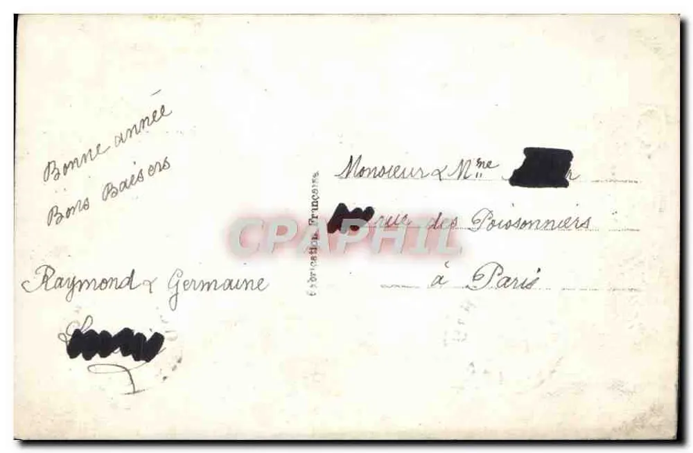 Girl with bouquet and fir tree — Happy New Year 1916 — anonymous publisher, no. 108 - Back