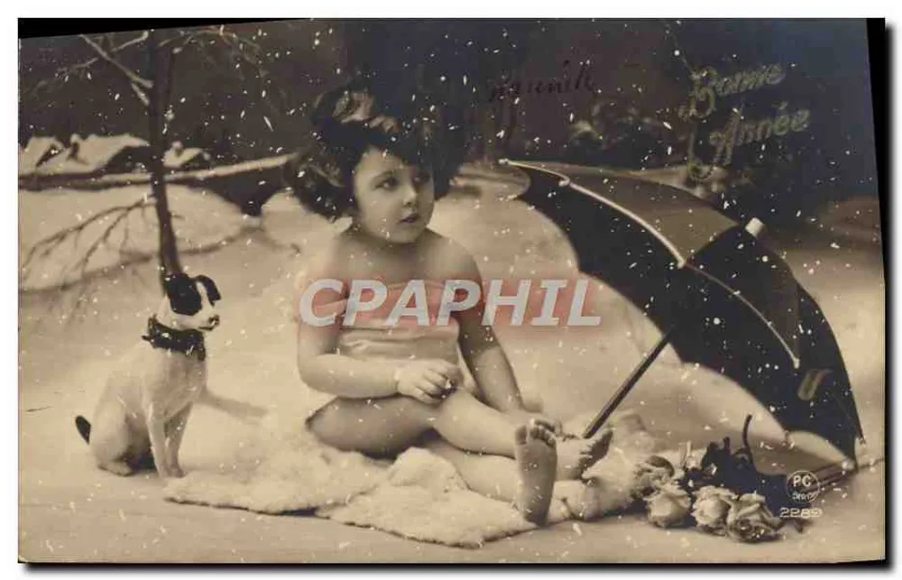 Kleine Mädchen und Hund in der Schnee — Frohe Neujahr — PC Paris 2289 - Vorderseite