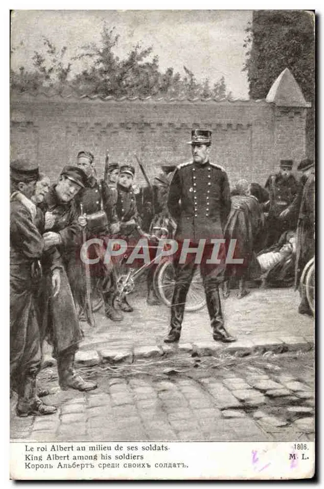König Albert zwischen seinen Soldaten — M. L. — 1906 - Vorderseite