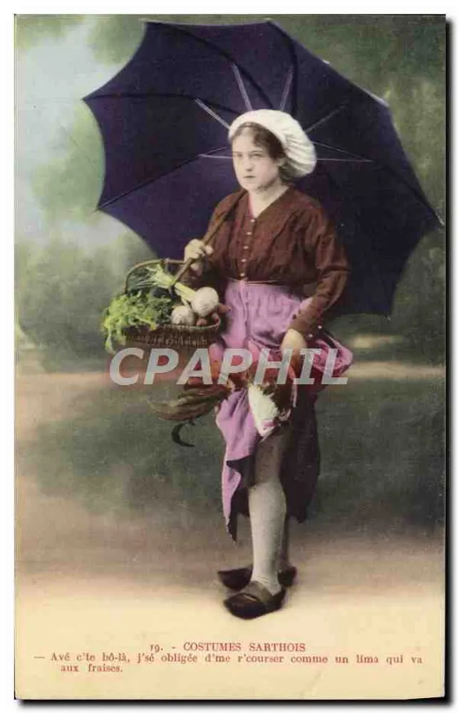 Frau im Sarthe-Kostüm — 19. SARTHE-KOSTÜME — Photo A. Dabène, rue de l'Arvay, Le Mans - Vorderseite