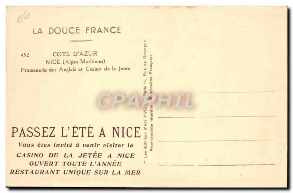 Nice — Promenade des Anglais und Casino de la Jetée — Verlag La Douce France, Nr. 452 - Rückseite