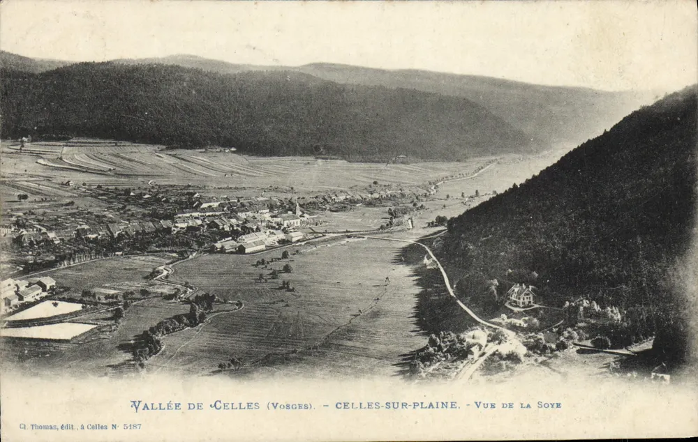 Tal der Celles (Vosges) — Celles-sur-Plaine — Ansicht der Soye — Cl. Thomas, Verlag, in Celles N° 5187 - Vorderseite