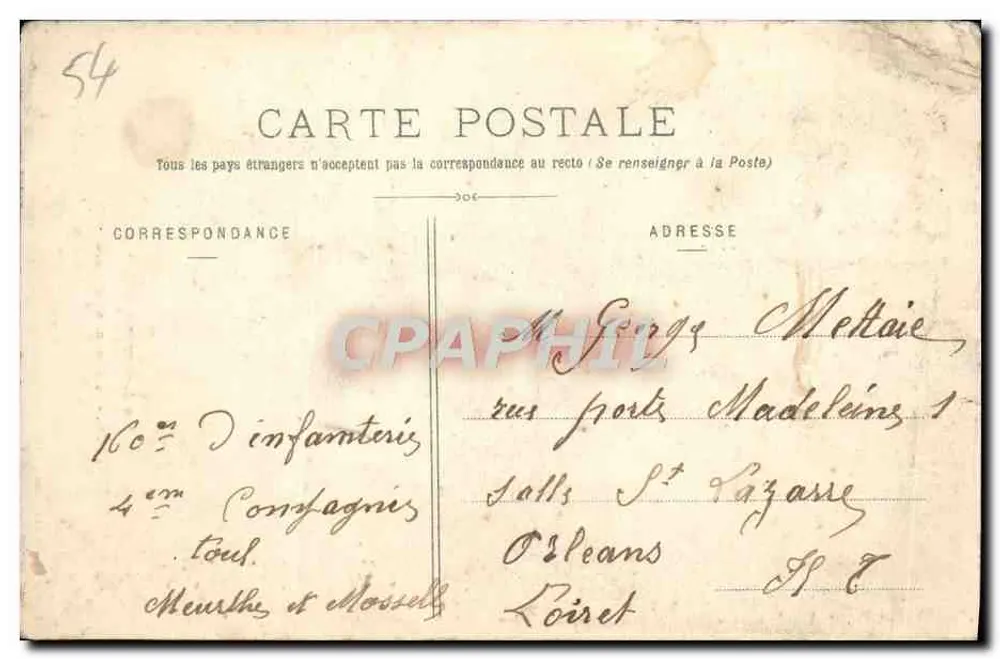 TOUL - Le Monument commémoratif — éditeur M. Bernard, Toul, n°54 - Verso