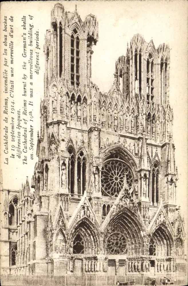 Kathedrale von Reims — zerstört durch deutsche Granaten am 19. September 1914 — Verlag Baudin, Paris - Vorderseite