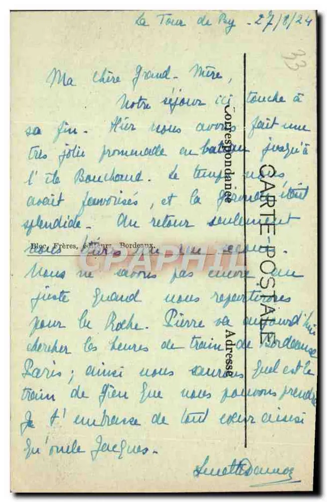 Bordeaux — A Igreja de Santa Cruz — Bloc Frères, n°3 - Verso