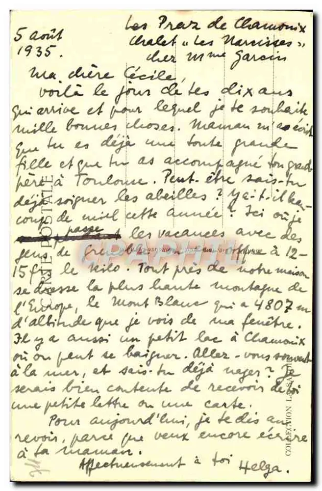 Chamonix — Vista generale e il Monte Bianco — editore anonimo, n° 12038 - Verso