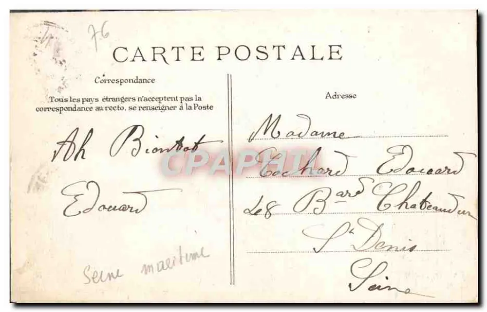 Le Havre — O Hotel de Ville — editor desconhecido, n° 115 - Verso