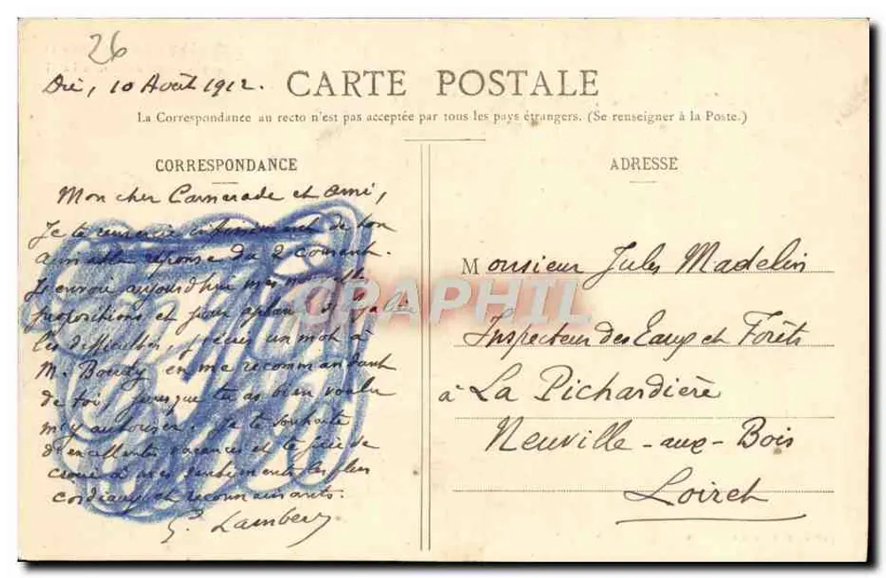 Floresta de Lente (Drôme) — Estrada de Combe-Laval — editor F. Peyrouzg, Valência, n° 409 - Verso