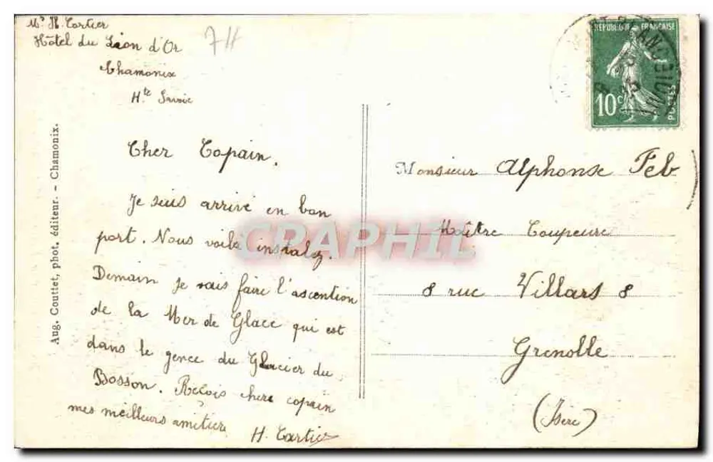 Tal von Chamonix — Gletscher des Bossons und Aiguille du Midi — Verlag Aug. Goutet, Nr. 338 - Rückseite