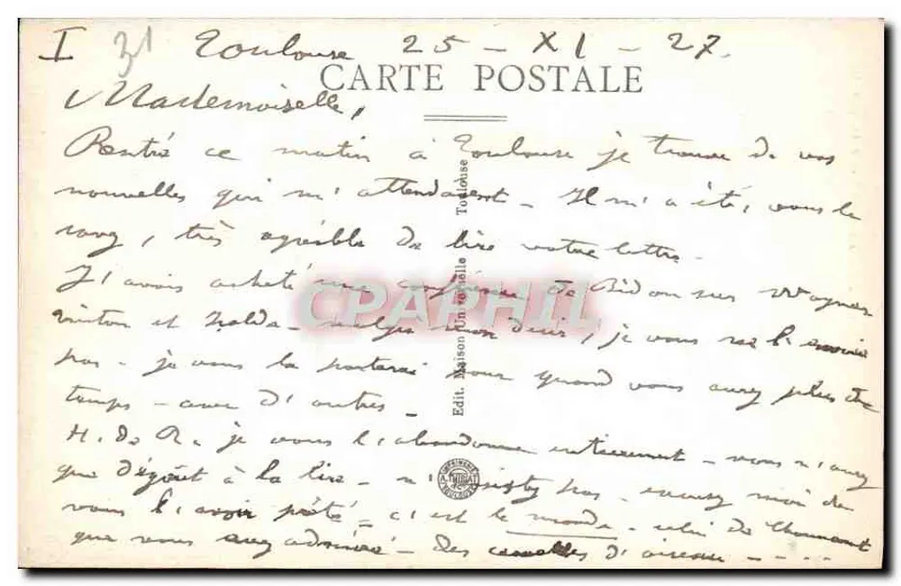 Toulouse — Estátua de Roland — Editor: Maison Viallys, n°54 - Verso