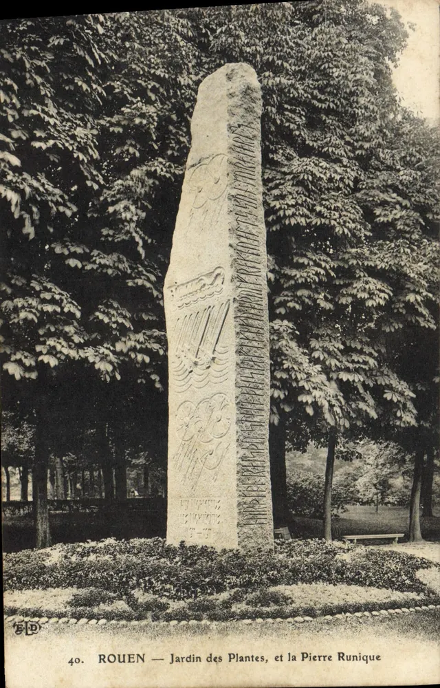 Rouen — Jardin des Plantes, und die Rune Stein - Vorderseite