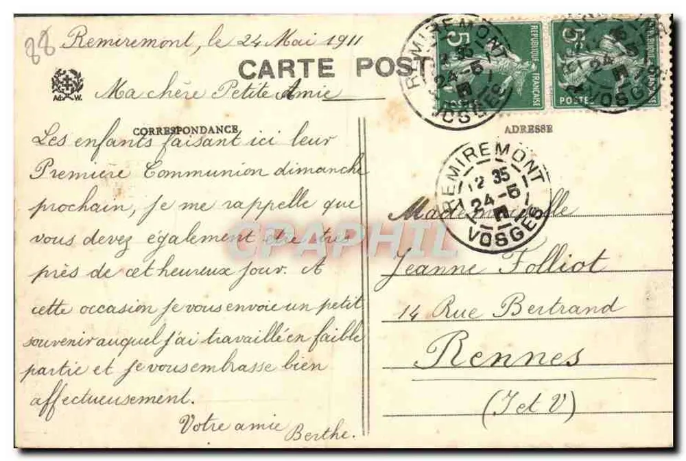 O Calvário — Remiremont (Vosges) — Ad. Welck - Saint-Dié - N° 1723 - Verso