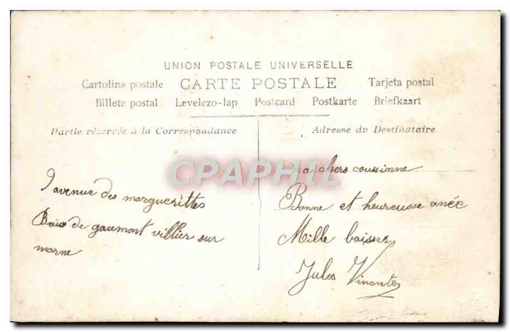 Kind mit Blumenstrauß — 1. Januar 1909 — Sazerac, Frankreich - Rückseite