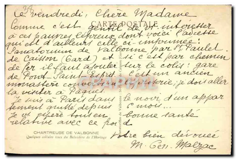 Chartreuse de Valbonne — Ehemaliges Kloster, umgewandelt in ein Sanatorium — Verlag: St-Paul-et-Valbonne - Rückseite
