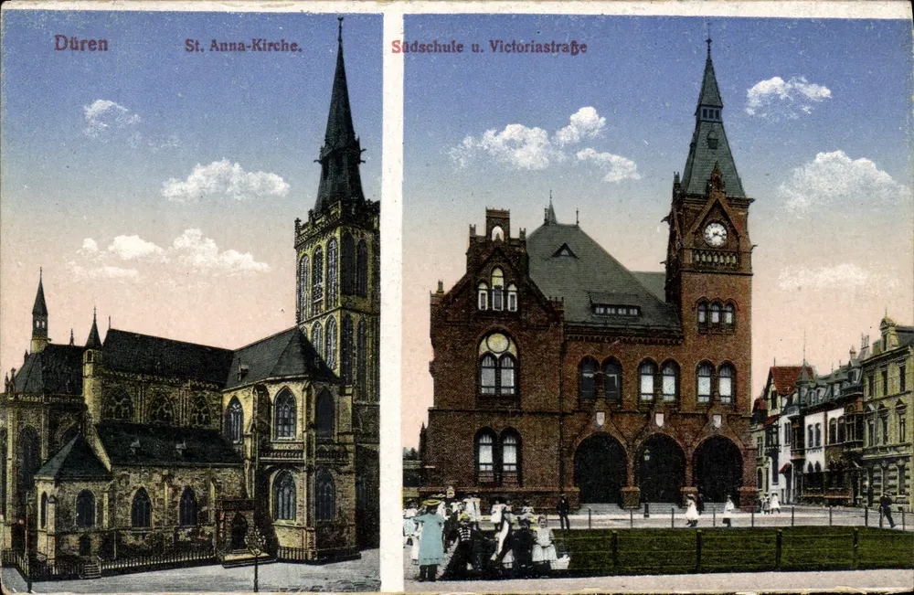 Düren — St. Anna-Kirche und Südschule an der Victoriastraße - Vorderseite