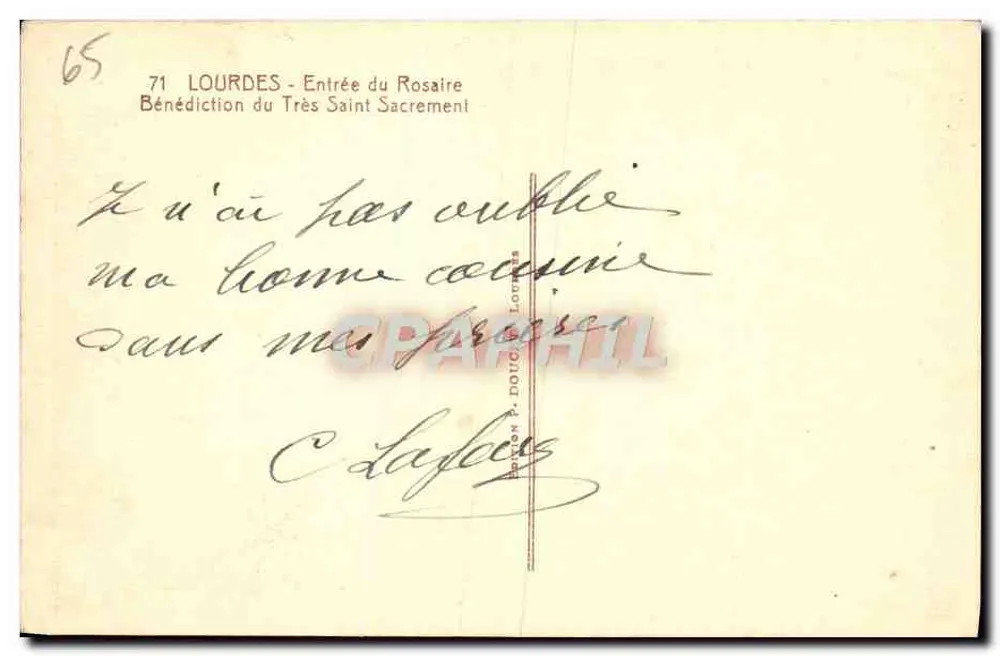 Lourdes — Eingang zum Rosenkranz — Segnung des Heiligsten Sakraments — Édition Douc 95 - Rückseite