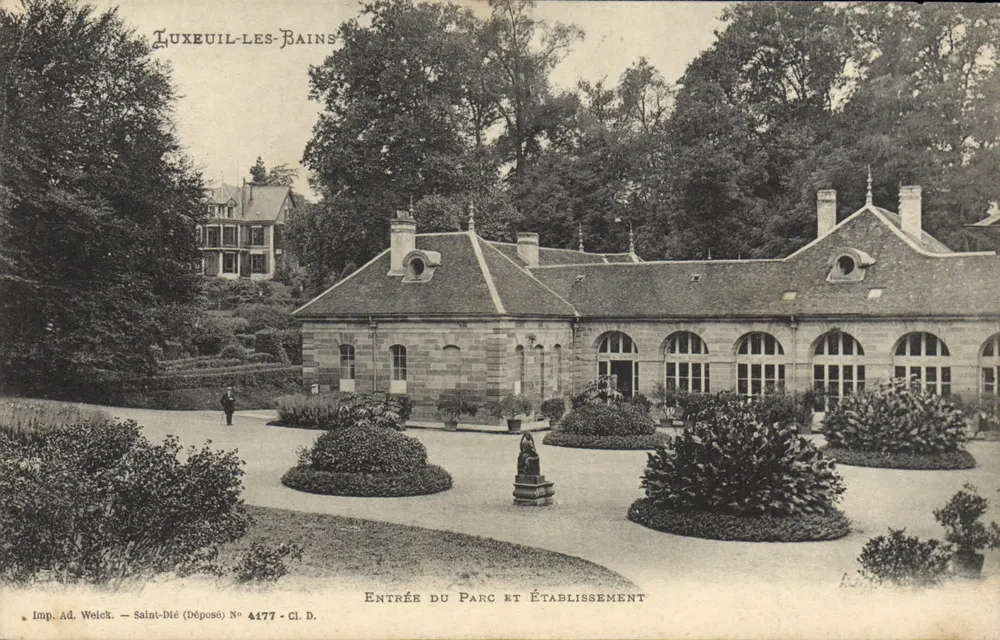 Luxeuil-les-Bains — Eingang zum Park und Einrichtung — Imp. Ad. Welck, Saint-Dié (Deposité) Nr. 4177 - Cl. D. - Vorderseite