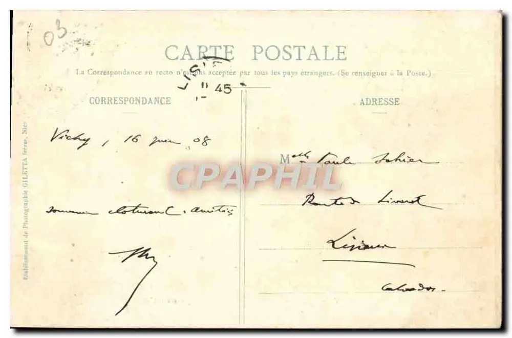 Vichy — Die Passerelle und der Staudamm auf der Allier — Edition Giletta, phot., Nice, n° 2732 - Rückseite