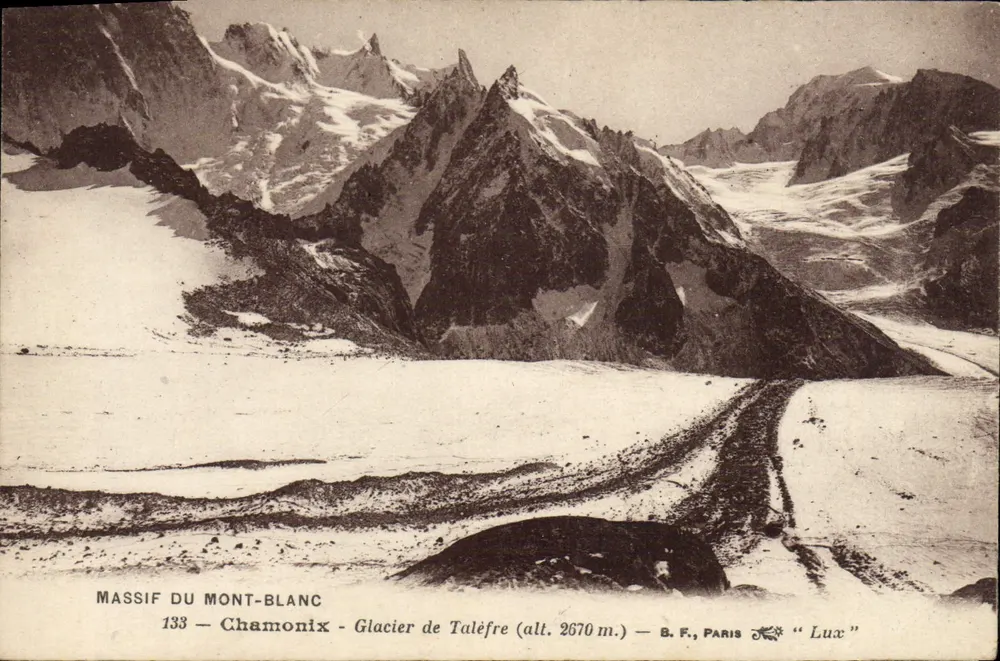 Massif do Mont-Blanco — Glaciar de Taléfre (alt. 2670 m.) — B.F., Paris « Lux » - Frente