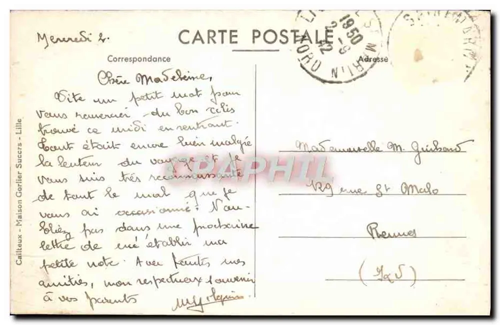 Lille — A Bolsa — E. C. n°3 - Verso