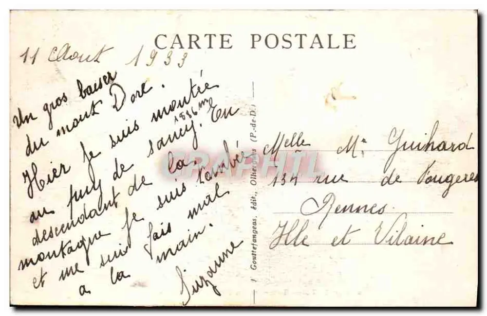 Cima del Sancy — L’Auvergne — editore Ollier (P.-de-D.) n° 1275 - Verso