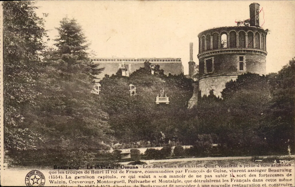 Beauraing - O castelo de Ossuna - As duas torres de Carlos V haviam sido recentemente concluídas - Frente
