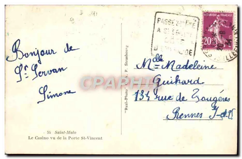 Das Casino von der Porte St-Vincent gesehen — Saint-Malo — Verlag Real-Photo, Nr. 54 - Rückseite