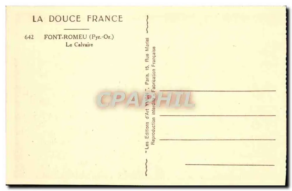 Font-Romeu — O Calvaire — Les Éditions d'Art Vigny, Paris - Verso
