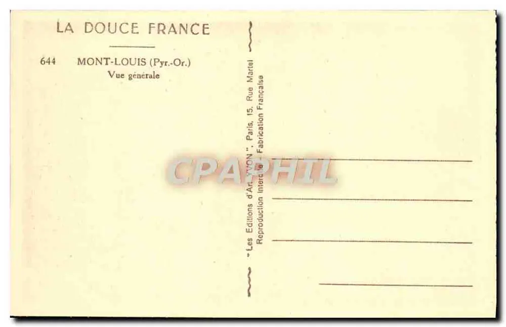 Mont-Louis (Pyrénées-Orientales) — Vista geral — Les Éditions d'Art 'WON', Paris - Verso