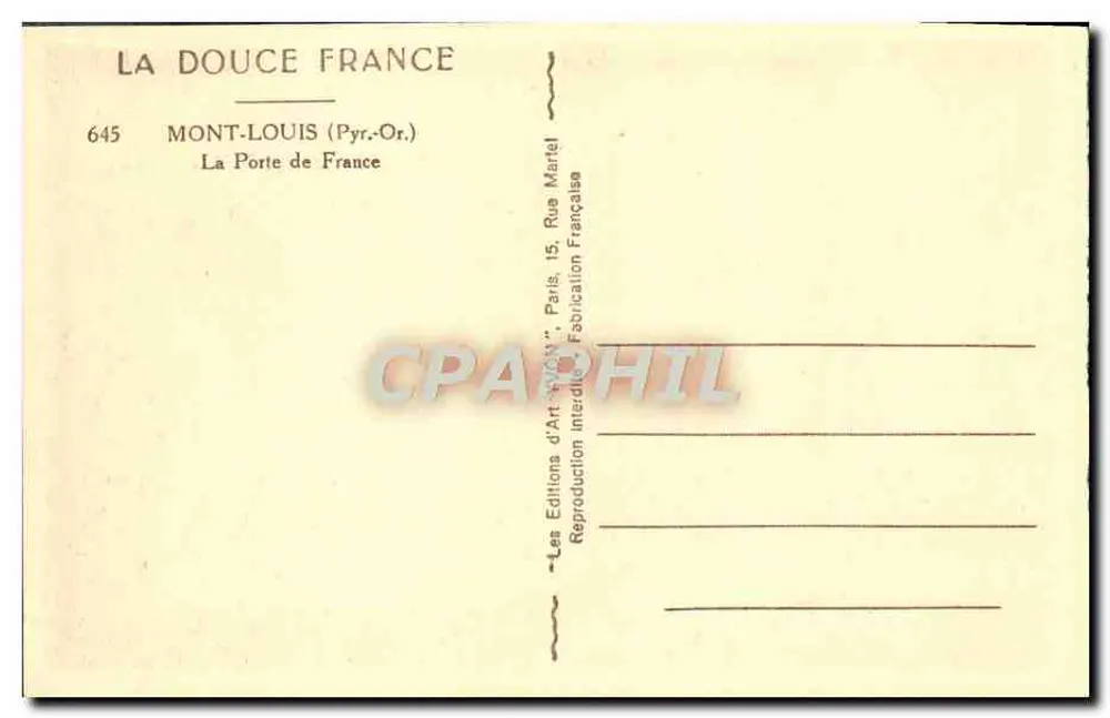 Mont-Louis (Pyr.-Or.) — La Porte de France — Editions d'Art 'Voyage' Paris - Rückseite
