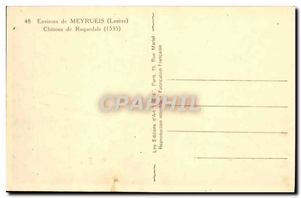 Castelo de Roquedols — Arredores de Meyrueis (Lozère) — Les Éditions d'Art Yvon, Paris - Verso