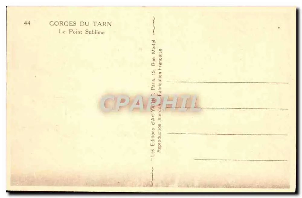 Gorges do Tarn — O Ponto Sublime — Les Éditions d'Art Martel, Paris - Verso
