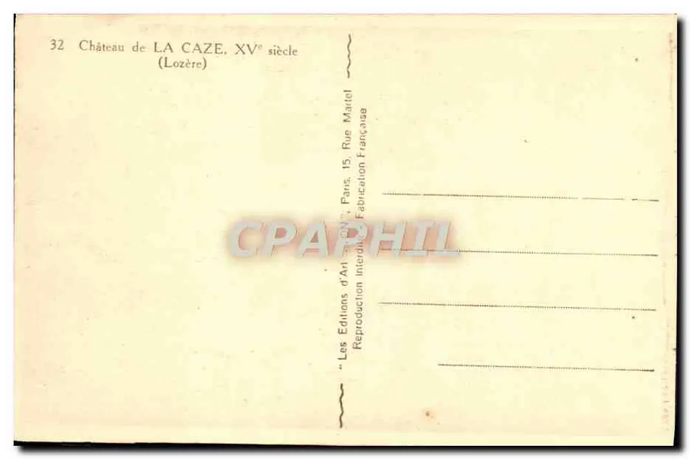 Château de La Caze — XVᵉ siècle — Éditeur : Les Éditions d'Art Martel, Paris - Verso